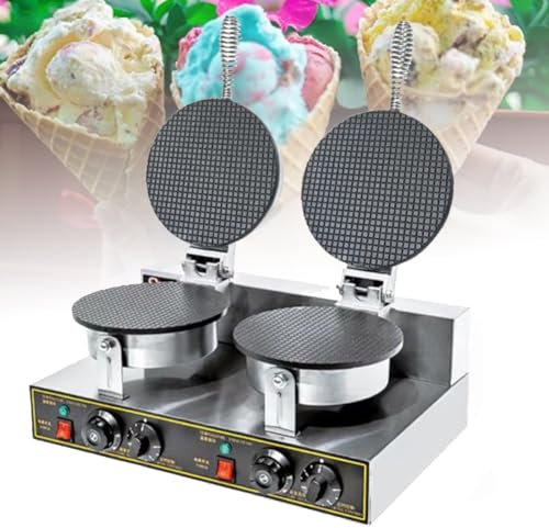 FURLOU Commercial Electric Egg Roll Machine, Ice Cream Cone Maker, Electric Waffle Cone Maker, Waffle Iron Cone Machine For House Commercial Homemade Diy Ice Cream Cone Baking Pan Double Head