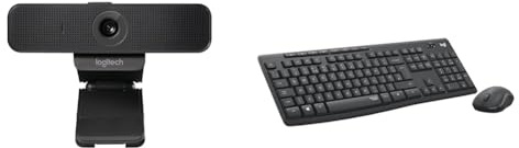 Logitech C925-E Business Webcam, HD 1080p/30fps Video Calling, Light Correction, Autofocus & MK295 Silent Wireless Mouse & Keyboard Combo with SilentTouch Technology