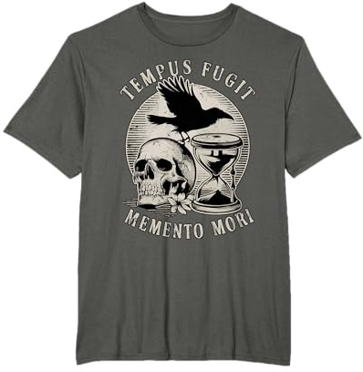 Tempus Fugit Memento Mori Skull Reloj de arena Cuervo Arte gótico Camiseta
