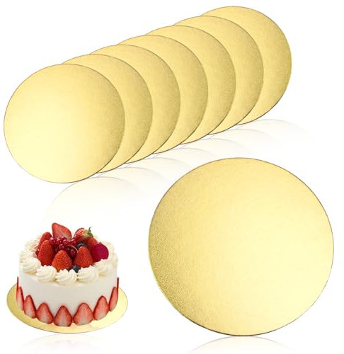 Cake Board 8 Stück Tortenunterlage Rund 20cm Gold 2mm Dick Tortenplatte Pappe Kuchenplatte Cake Box Board Cakeboard Wiederverwendbar für Kuchen Torten und Gebäckpräsentation