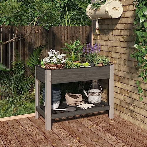 FUDUGEHMIOFWFJJ teichbecken,pflanzkübel XXL,pflanzkübel rechteckig,Garten-Hochbeet mit Ablage Grau 100x50x75 cm WPCGeeignet für Garten, Terrasse, Schlafzimmer, Wohnzimmer