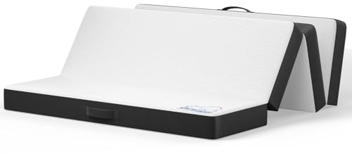 wowttrelax - Colchón plegable doble, colchón de piso plegable de 4 pulgadas para cama doble, 4 pliegues de fácil almacenamiento con funda lavable y alivio de presión para camping, caravanas, invitados