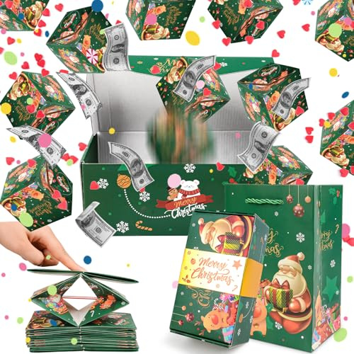 Scatole Regalo Natale, 12 pezzi regalo di denaro, pieghevole, pop-up, scatola regalo di Natale, scatola esplosiva di Natale, per la famiglia, i bambini, gli amici (E)