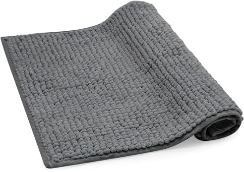 Jokureao Chenille Badematte rutschfest, 40x60cm Weich Badezimmerteppich, rutschfest Waschbar Badvorleger, Starke Wasseraufnahme Badteppich für Badezimmer(Dunkelgrau)