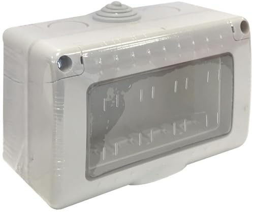 Caja de superficie con tapa para 4 módulos, ideal para instalaciones eléctricas y organización de cables en entornos domésticos y comerciales.