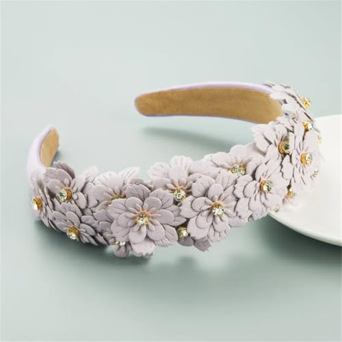 Niiyyjj Fascia per capelli da donna con applicazioni floreali bohémien, fascia per capelli morbida e spessa, imbottita, viola chiaro