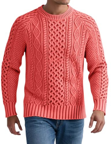 Maglione invernale da uomo, a maglia fine, in tinta unita, lavorato a maglia, a maglia, a maniche lunghe, alla moda, Rosso anguria, S