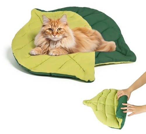 Leaf Shaped Cat Bed,Cats Sleeping Mat,Cat Mat,Cat Cushion 45 x 63cm (Green) | Washable Cat Bed, Breathable Portable Pet Pad with Non-Slip Bottom for Indoor,Outdoor Use,Soft Reversible Throw Pad for Pets