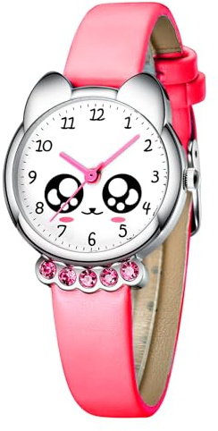 KDM Kinderuhr Mädchen Analog Lernuhr: Klares Zifferblatt mit Großen Gut Lesbaren Armbanduhr Leder Rosa Quarz Spielerisch Unterrichtszeit Wasserdicht - Geschenk für Kinder 3-12 Jahre zum Kindertag