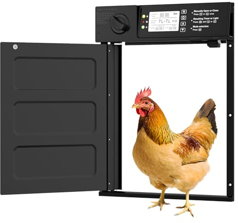 PUTINEI Größe Automatische Hühnerklappe Solar, Seitlich Öffnende Doppelschiebetür, Elektrische Hühnerklappe Automatisch Hühnertür mit Timer, Lichtsensor, Fernbedienung, Intelligenter Einklemmschutz