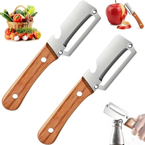 WENXUKHV 2PCS Multi-Functional Vegetable Peeler for Kitchen 2 in 1 Stainless Steel with Ergonomic Non-Slip Handle Good Sturdy for Potatoes, Fruits, Vegetables, and Oranges, Easy Grip Kitchen Tool