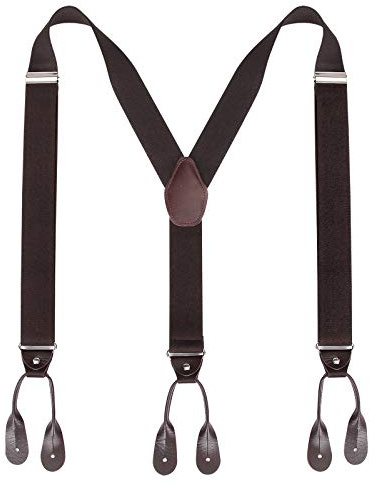 Kajeer Bretelle da uomo con bottoni e bretelle - Bretelle elastiche regolabili a forma di Y di 3,5 cm di larghezza (Caffè)