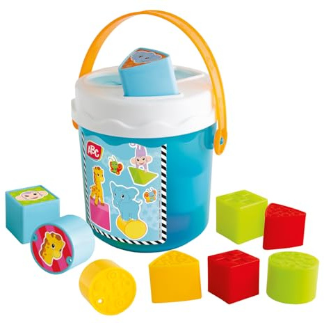 Simba 104010075 - ABC Bunter Sortiereimer, Eimer mit Deckel und 3 verschiedenen Formen zum Sortieren, 11 Teile, 15cm, ab 12 Monate