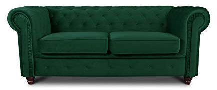 Sofa Chesterfield Asti 2-Sitzer, Couchgarnitur 2-er, Sofagarnitur, Couch mit Holzfüße, Polstersofa - Glamour Design, Velours (Dunkelgrün (Velvet 78))