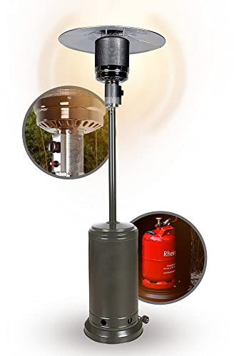 APANA Gas Heizpilz 14kW Bellamente ONE – anthrazitfarbener Gasheizstrahler mit Umkippsicherung & Abschaltautomatik – Outdoor Terrassenheizer für Balkon & Garten – mit Transportrollen & Abdeckung