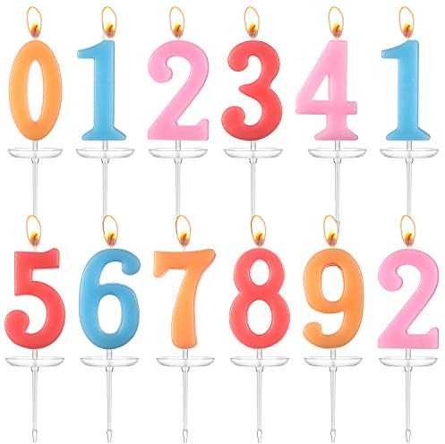 BBTO 12 Pcs Birthday Number Candle Cake Numeral Candles Christmas New Year Rainbow 0 - 9 Cake Topper Decoration for Birthday, Party, Wedding, Celebration, 10 Pcs of 0 - 9 and Extra 2 Pieces of 1, 2