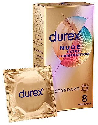 Durex - Préservatifs Nude Extra Lubrification - 8 Préservatifs Homme Ultra Fins et Extra Lubrifiés