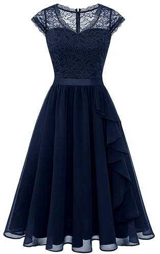 WedTrend Abendkleider Damen Cocktailkleid Kurz Elegant für Hochzeit Trauzeugin Kleid Kleid mit Rüschen WT0212 Navy M