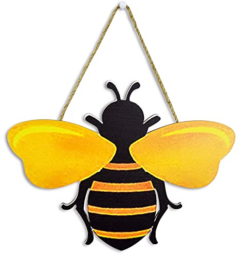 Hölzerne Hummel Honigbiene hängende Dekorationen, 30,5 cm großes Hummelschild, Wanddekoration für Klassenzimmer, Haustür, Veranda, Bauernhaus, Zuhause, Schule