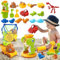 Mini Tudou Sandspielzeug für Kinder,Dinosaurier Thema Sandkasten Spielzeug mit Wasserrad,Strandspielzeug mit Dino Sand Formen Set,Sandeimer,Schaufeln&Gießkanne,Outdoor Spielzeug mit Tasche für Kinder