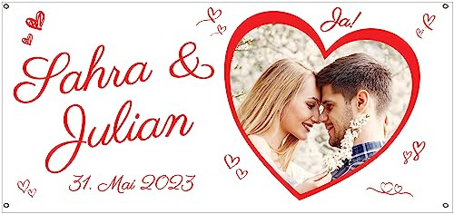Hochzeitsbanner personalisiert, Hochzeits-Banner mit Foto, Namen und Hochzeitsdatum des Brautpaares (Hochzeit 1)