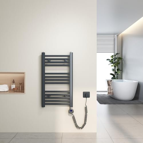 Heilmetz Radiador electrico 70x40 cm Secatoallas eléctrico con termostato Digital y función Temporizador, secatoallas electrico Antracita 250 W