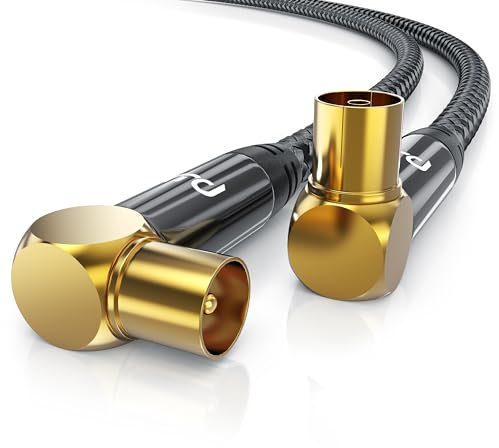 CSL -7,5m HDTV Antennenkabel mit Braiding, Antennenstecker (Winkel) zu Antennenkupplung (Winkel), 135Db 75 Ohm - 90° Grad gewinkelt – DVB-T und DVB-T2 DVB-C DVB-S DVB-S2 Radio UKW DAB