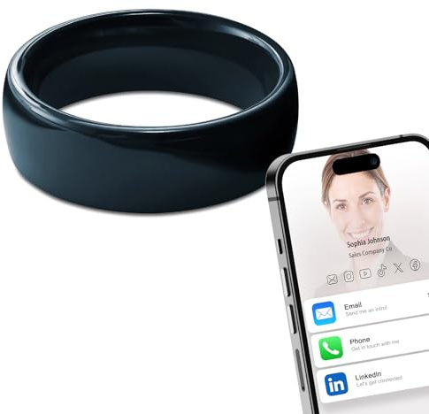 Ntag215 NFC Full Ceramic Smart Ring Compatible with NFC Enabled Phones and Devices Programmable 504 Bytes for Bussiness Tags Applicable to iOS and Android (Black, US#7)