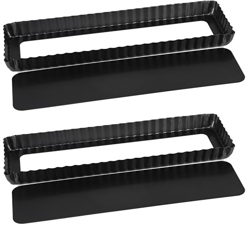 WENLISELL Lot de 2 moules à quiche rectangulaires cannelés avec fond amovible | Moule à tarte anti-adhésif en acier carbone pour tarte et tarte 35,6 cm