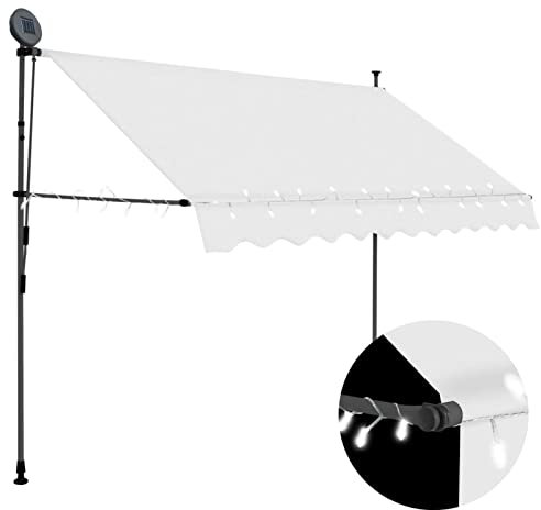 Iiaky Einziehbare Markise Handbetrieben mit LED 300 cm Creme Klemmmarkise Einziehbar, Sonnenschutz für Fenster Terrasse Balkon