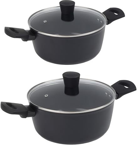 Russell Hobbs COMBO-9105 Verde Thermocollar Stockpot Set – 24/28cm Healthy Ceramic Non-Stick Coating, PFAS-Free, Recycled Aluminium Body Soup Pot, Side Handles, Temperature Indicator Cookware