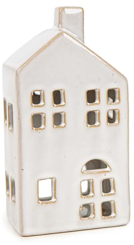 Logbuch-Verlag Haus aus Keramik Lichthaus Teelichthaler Häuschen Figur Dekoration zum Hinstellen Geschenk modern 17,5 cm