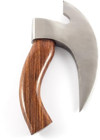 Hanseküche Pizzaschneider – Pizzamesser Axt mit Wikinger Runen und Lederschutz – Wiegemesser für Pizza, Kräuter, Messer, Gürtel Männer, Geschenk (Braun Neu 2)