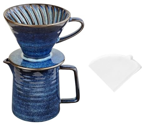 Louttary Kaffeebereiter zum Ausgießen, Keramik-Kaffeemaschine mit 40 Filtern aus Papier, 10 Oz/300 ml