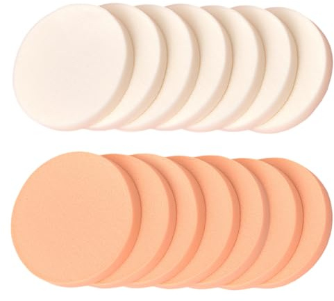 14 Pieces Round Makeup Sponge, Dry And Wet, Soft Makeup Sponge, Beauty Tools, Cosmetic Applicator (White, Skin Tone).