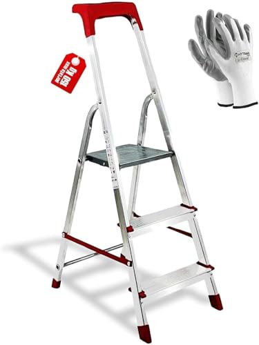 Scala in Alluminio Martina 3/4/5/6/7/8 Gradini Leggera Portatile Scaletto con Vaschetta Portaoggetti Pieghevole Robusta Salvaspazio portata 150 kg made in Italy certificata EN131 (3)