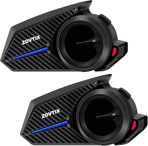 ZOVTIX Motorcycle Helmet Headset 8 Riders Motorbike Communication System X8 Intercom with Music Sharing/HiFi Sound/3 EQ Music Modes/DSP&CVC Noise Cancellation/IP67/FM Radio - X8-Carbon Fiber 2 Pack