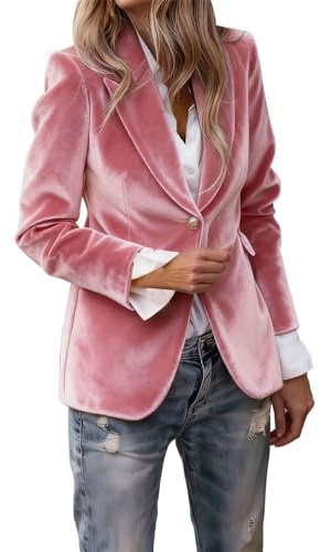 Generisch Blazer pour femme sportif et élégant avec boutons - Veste de costume pour femme - En velours - Couleur unie - Coupe droite - Manches longues - Veste de loisirs - Automne et hiver, Rose, 3XL