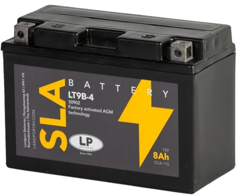LANDPORT Batterie LT9B-4 SLA 12V 8Ah kompatibel mit Yamaha Majesty 400 | AGM; Vergleichstyp YT9B-4; kompatibel mit Yamaha T-Max 500, MT-03, TT 600, X-Max 125 250 300 400, XT 660, YZF-R6, YZF-R7