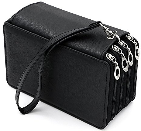 DUBENS 72 PU Leder Buntstifte Federmäppchen Großer Kapazität Bleistiftkasten Stationary Pouch Makeup Case Kosmetiktasche für Prismacolor Bleistifte, Aquarellstifte Federmappe Organizer (Schwarz)