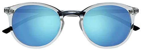 OPULIZE Met Sonnen Leser Brille Schlank Runder Rahmen Federscharniere Blau Verspiegelt Getönte Linse UV400-Schutz Transparent Kristall Schwarze Bügel Herren Damen S60-C -2.50