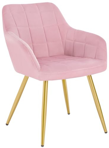 WOLTU Dining Chairs 1 pcs, Vanity Chair, Dressing table chair with Backrest, for Living Room/Bedroom/Kitchen, Upholstered Velvet Seat, Golden Metal Legs, Pink