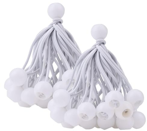 DEDC 50 Stück Spanngummis -10cm Zelt Gummispanner mit Kugel Expanderschlingen Planenspanner Ball Bungee Cords für Banner, Planen, Zelte, Planenhalter, Fahnenmasten (Weiß)