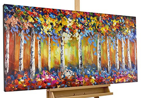 KunstLoft Leinwandbild | 100% HANDGEMALT | 120x60cm | Gemälde 'Jahreszeitenwandel' | Wald & Bäume | Grün | Wandbild Wohnzimmer