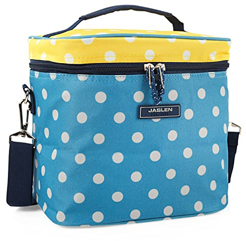 JASLEN - Kühltasche Klein mit Two Frischhaltedose - Reisen Isoliertasche für die Arbeit - Widerstandsfähig und Leicht Thermotasche für Mann und Frau. Kleine Kühltasche Design 112058, Blaue Jeans-Gelb