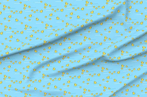 Spoonflower Fabric - Duck Pond Bird Animal Yellow Cute Small Blue Gender Neutral Nursery Printed on Polartec(R) Fleece Fabric by The Yard - Sewing Blankets Loungewear and No-Sew Projects