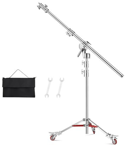 Soonpho Pro Supports en C Stand Trépied 100% Acier Inoxydable avec roulettes et Perche, Support en métal Robuste en C Charge maximale 450 cm pour réflecteurs Godox AD200 Pro SK400 Aputure