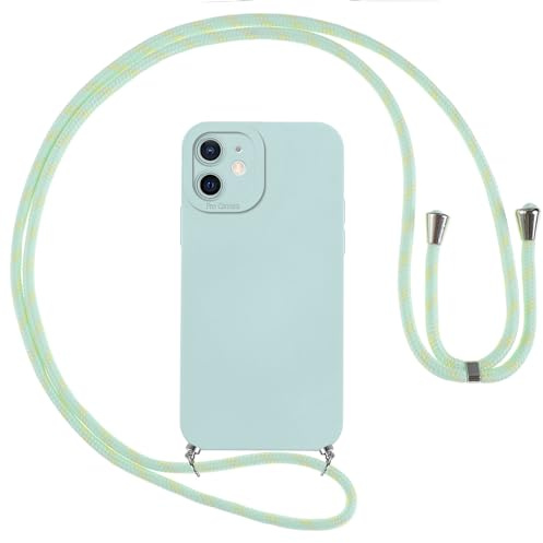 Vauki handyband Hülle für iPhone 12 Mini mit Band, HandyHülle mit Kordel, Weich Silikon TPU Stoßfest Bumper mit Kette zum Umhängen für iPhone 12 Mini, Lanyard - Blau