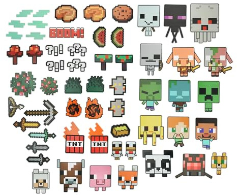 Paladone Minecraft fotorekvisita paket, 58 rekvisita och 40 pinnar, födelsedagsfest fotobås tillbehör och dekorationer