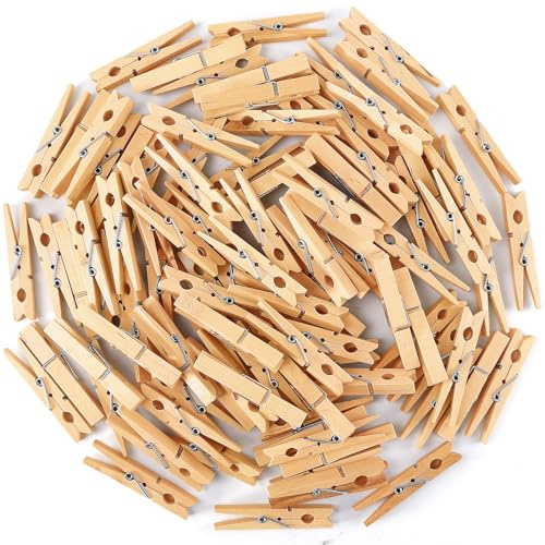 Loppdece Lot de 100 petites pinces à linge en bois de 4,5 cm - Mini pinces décoratives naturelles pour photos, mur photo, cartes postales, lettres